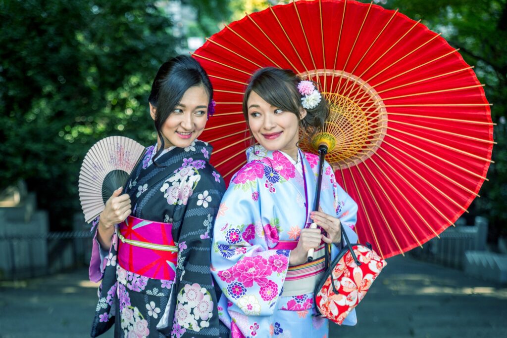 Japanese women with kimono walking in Tokyo